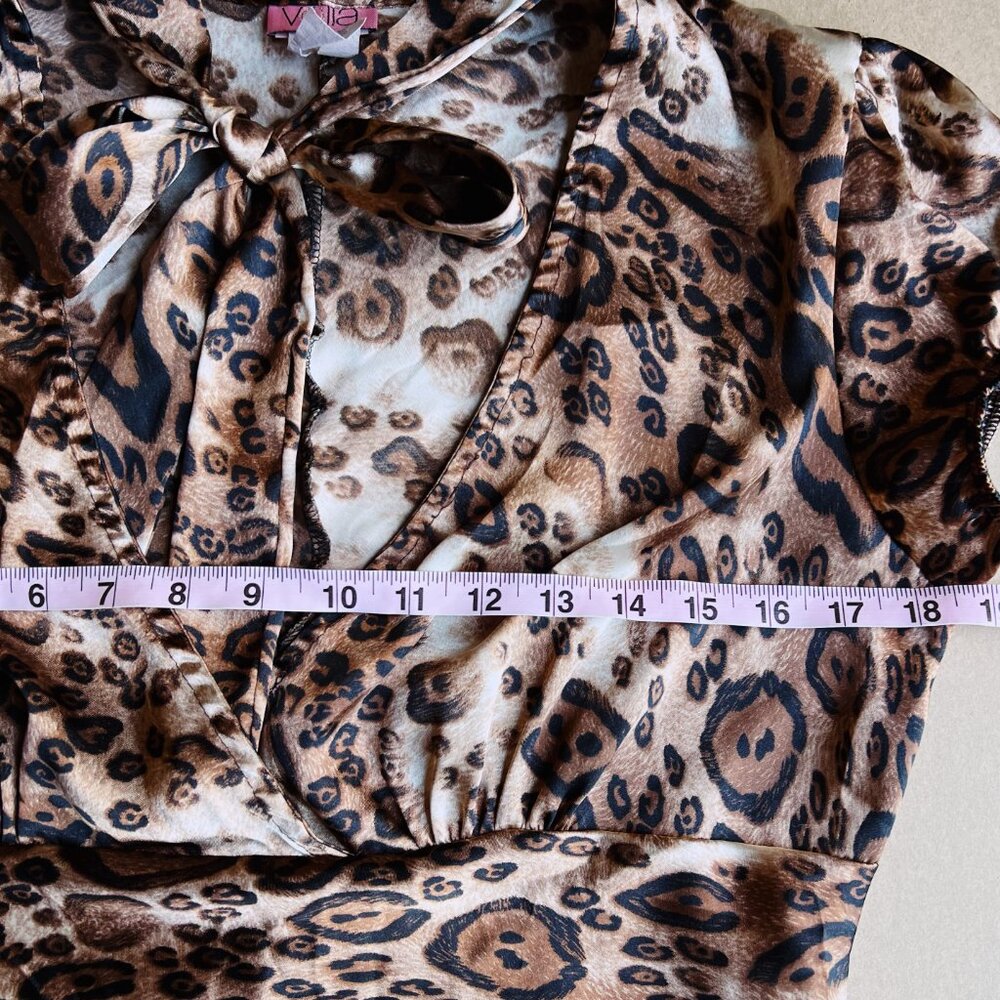 Vintage Y2K Leopard Print Tie-Neck Top Volia Medium Made in USA - Picture 7 of 8